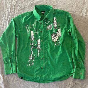 Desigual, Men Medium long sleeve button up green polka dot, art Vintage shirt